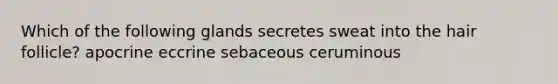 Which of the following glands secretes sweat into the hair follicle? apocrine eccrine sebaceous ceruminous