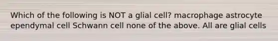 Which of the following is NOT a glial cell? macrophage astrocyte ependymal cell Schwann cell none of the above. All are glial cells