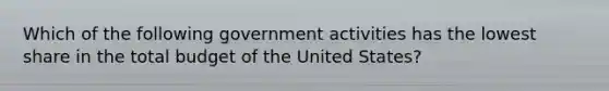 Which of the following government activities has the lowest share in the total budget of the United States?