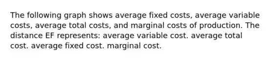 The following graph shows average fixed costs, average variable costs, average total costs, and marginal costs of production. The distance EF represents: average variable cost. average total cost. average fixed cost. marginal cost.