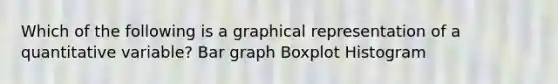 Which of the following is a graphical representation of a quantitative variable? Bar graph Boxplot Histogram