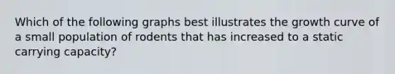 Which of the following graphs best illustrates the growth curve of a small population of rodents that has increased to a static carrying capacity?