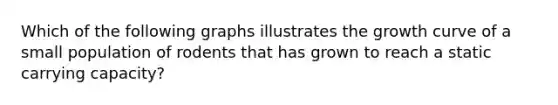 Which of the following graphs illustrates the growth curve of a small population of rodents that has grown to reach a static carrying capacity?