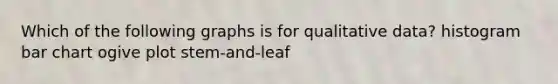 Which of the following graphs is for qualitative data? histogram bar chart ogive plot stem-and-leaf