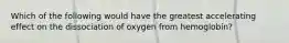 Which of the following would have the greatest accelerating effect on the dissociation of oxygen from hemoglobin?