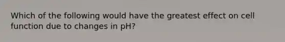 Which of the following would have the greatest effect on cell function due to changes in pH?