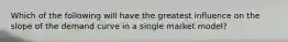 Which of the following will have the greatest influence on the slope of the demand curve in a single market model?