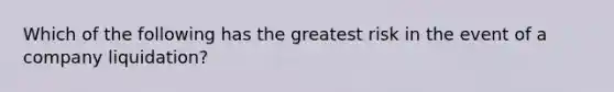 Which of the following has the greatest risk in the event of a company liquidation?