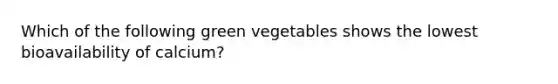 Which of the following green vegetables shows the lowest bioavailability of calcium?