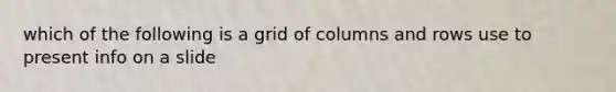 which of the following is a grid of columns and rows use to present info on a slide