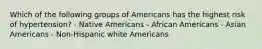 Which of the following groups of Americans has the highest risk of hypertension? - Native Americans - African Americans - Asian Americans - Non-Hispanic white Americans