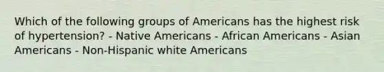 Which of the following groups of Americans has the highest risk of hypertension? - Native Americans - African Americans - Asian Americans - Non-Hispanic white Americans