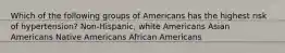 Which of the following groups of Americans has the highest risk of hypertension? Non-Hispanic, white Americans Asian Americans Native Americans African Americans