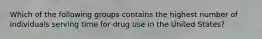 Which of the following groups contains the highest number of individuals serving time for drug use in the United States?