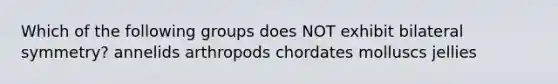 Which of the following groups does NOT exhibit bilateral symmetry? annelids arthropods chordates molluscs jellies