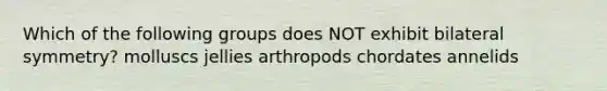 Which of the following groups does NOT exhibit bilateral symmetry? molluscs jellies arthropods chordates annelids