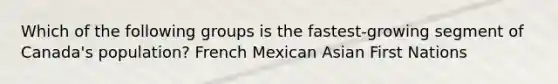 Which of the following groups is the fastest-growing segment of Canada's population? French Mexican Asian First Nations