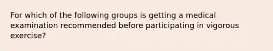 For which of the following groups is getting a medical examination recommended before participating in vigorous exercise?