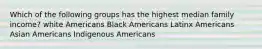 Which of the following groups has the highest median family income? white Americans Black Americans Latinx Americans Asian Americans Indigenous Americans