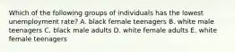 Which of the following groups of individuals has the lowest unemployment rate? A. black female teenagers B. white male teenagers C. black male adults D. white female adults E. white female teenagers