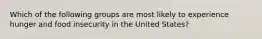 Which of the following groups are most likely to experience hunger and food insecurity in the United States?