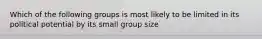 Which of the following groups is most likely to be limited in its political potential by its small group size