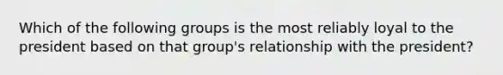 Which of the following groups is the most reliably loyal to the president based on that group's relationship with the president?