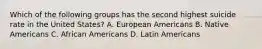 Which of the following groups has the second highest suicide rate in the United States? A. European Americans B. Native Americans C. African Americans D. Latin Americans