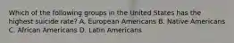 Which of the following groups in the United States has the highest suicide rate? A. European Americans B. Native Americans C. African Americans D. Latin Americans