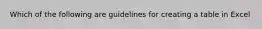 Which of the following are guidelines for creating a table in Excel