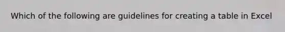 Which of the following are guidelines for creating a table in Excel