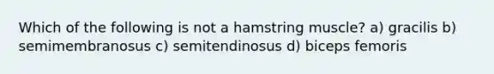 Which of the following is not a hamstring muscle? a) gracilis b) semimembranosus c) semitendinosus d) biceps femoris