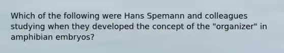 Which of the following were Hans Spemann and colleagues studying when they developed the concept of the "organizer" in amphibian embryos?