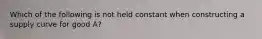 Which of the following is not held constant when constructing a supply curve for good A?