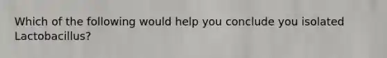 Which of the following would help you conclude you isolated Lactobacillus?