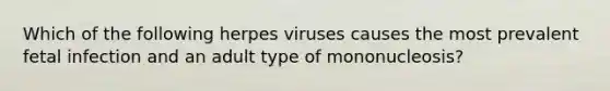 Which of the following herpes viruses causes the most prevalent fetal infection and an adult type of mononucleosis?