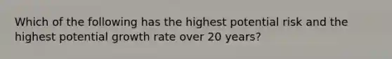 Which of the following has the highest potential risk and the highest potential growth rate over 20 years?