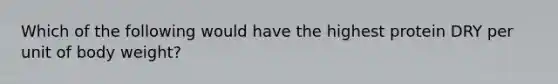 Which of the following would have the highest protein DRY per unit of body weight?