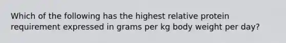 Which of the following has the highest relative protein requirement expressed in grams per kg body weight per day?