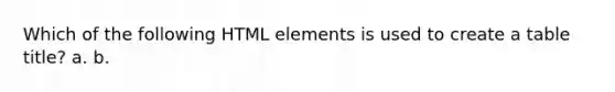 Which of the following HTML elements is used to create a table title? a. b. c. d.