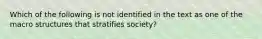 Which of the following is not identified in the text as one of the macro structures that stratifies society?