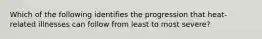 Which of the following identifies the progression that heat-related illnesses can follow from least to most severe?