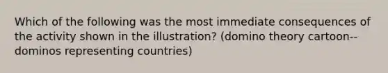 Which of the following was the most immediate consequences of the activity shown in the illustration? (domino theory cartoon-- dominos representing countries)