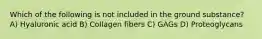 Which of the following is not included in the ground substance? A) Hyaluronic acid B) Collagen fibers C) GAGs D) Proteoglycans