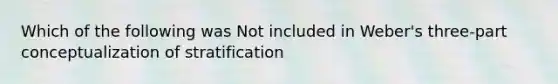 Which of the following was Not included in Weber's three-part conceptualization of stratification