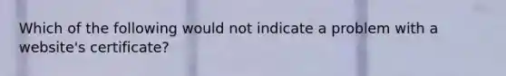 Which of the following would not indicate a problem with a website's certificate?