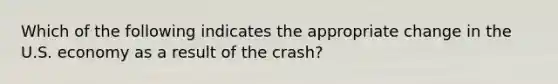 Which of the following indicates the appropriate change in the U.S. economy as a result of the crash?