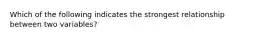 Which of the following indicates the strongest relationship between two variables?