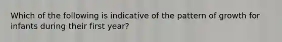 Which of the following is indicative of the pattern of growth for infants during their first year?