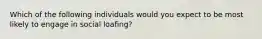 Which of the following individuals would you expect to be most likely to engage in social loafing?